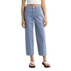 Madewell Perfect Vintage Wide Leg Crop Jean Railroad Stripe Blue/White Size 28